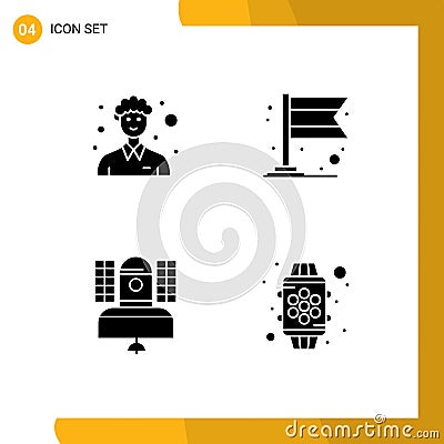 Universal Icon Symbols Group of 4 Modern Solid Glyphs of community, broadcasting, person, flag, telecommunication Vector Illustration