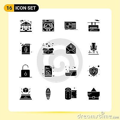 Universal Icon Symbols Group of 16 Modern Solid Glyphs of electric, travel, equalizer, transport, chair lift Vector Illustration