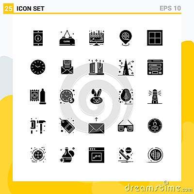 Universal Icon Symbols Group of 25 Modern Solid Glyphs of house, apartment, close, films, cinema Vector Illustration