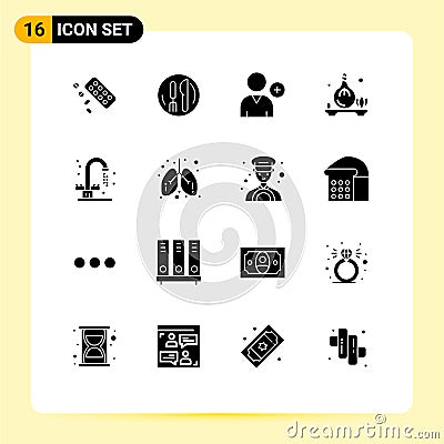 Universal Icon Symbols Group of 16 Modern Solid Glyphs of plumbing, bathroom, follow, aroma, oil Vector Illustration