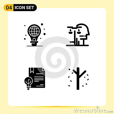 Universal Icon Symbols Group of 4 Modern Solid Glyphs of protection, business, light bulb, human, digital Vector Illustration