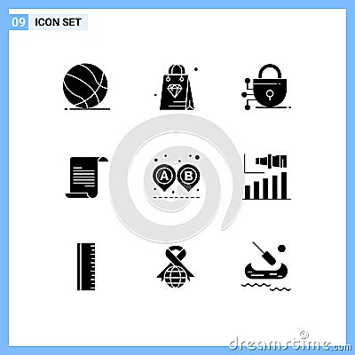 Universal Icon Symbols Group of 9 Modern Solid Glyphs of ride, road, digital, destination, text Vector Illustration