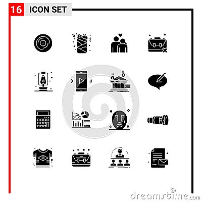 Universal Icon Symbols Group of 16 Modern Solid Glyphs of unemployment, population, food, jobless, heart Vector Illustration