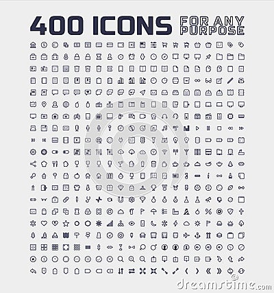 400 Universal Icons for Any Purpose Vector Illustration