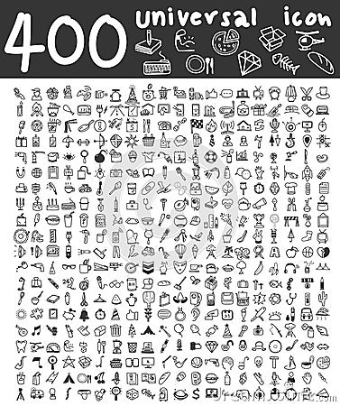 400 Universal icons hand drawn line art cute art illustration Vector Illustration