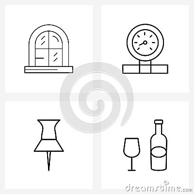 4 Universal Icons Pixel Perfect Symbols of furniture; reminder; room window; weighting; wine Vector Illustration