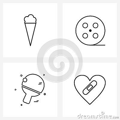4 Universal Icons Pixel Perfect Symbols of ice cream, sports, junk food, reel, heart damage Vector Illustration