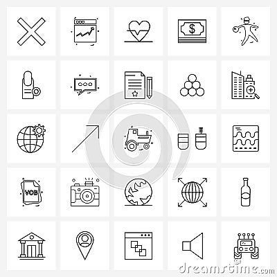 25 Universal Icons Pixel Perfect Symbols of sports, bowling, heart beat, sign, dollar Vector Illustration