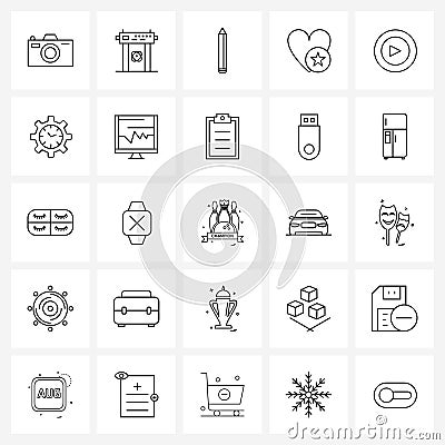 25 Universal Icons Pixel Perfect Symbols of video, love, airport, heart, school Vector Illustration