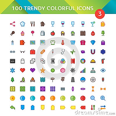 100 Universal Icons set 3 Vector Illustration