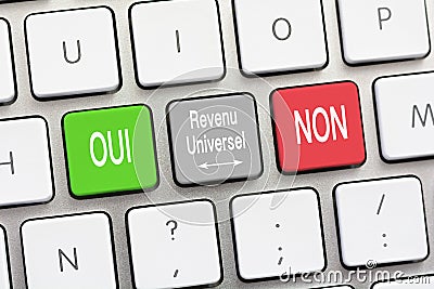 Universal Income question and answer Yes and No in French Stock Photo