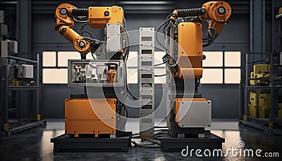 Universal industrial robotics arm, automatic robotic manipulators in production. Stock Photo