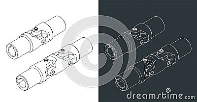 Universal joint isometric blueprints Vector Illustration