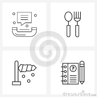 4 Universal Line Icon Pixel Perfect Symbols of call, crime detection book, fork, airflow Vector Illustration