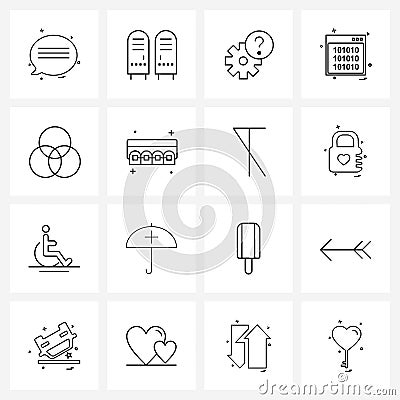 16 Universal Line Icon Pixel Perfect Symbols of colorize, binary, cogwheel, internet, website Vector Illustration