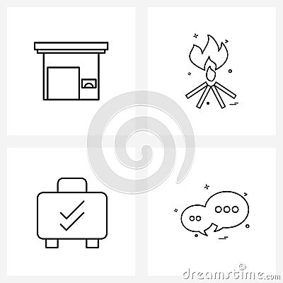 4 Universal Line Icon Pixel Perfect Symbols of garage, briefcase, city, match, check Vector Illustration