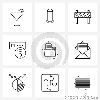 9 Universal Line Icon Pixel Perfect Symbols of letter, storage, road block, folder, wife Vector Illustration