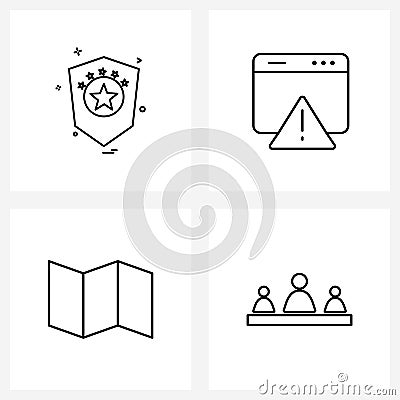 4 Universal Line Icon Pixel Perfect Symbols of shield, map, star, error, navigation Vector Illustration