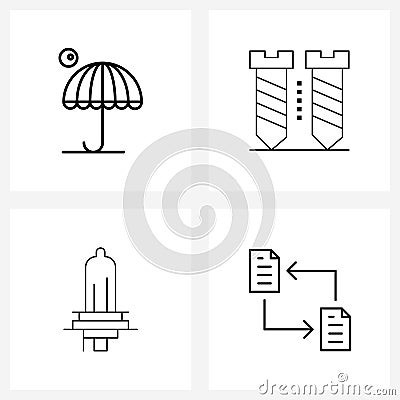4 Universal Line Icon Pixel Perfect Symbols of umbrella, light, screw, bulb, copy Vector Illustration