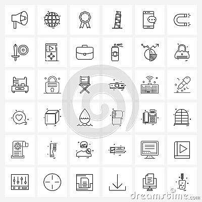 36 Universal Line Icons for Web and Mobile chat, tower, social media, monument, landmark Vector Illustration