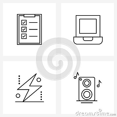 4 Universal Line Icons for Web and Mobile clipboard, energy, document, notebook, music Vector Illustration
