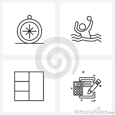 4 Universal Line Icons for Web and Mobile compass, four, travel, polo, layout Vector Illustration