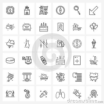 36 Universal Line Icons for Web and Mobile diagram, magnifying glass, sports, search, direction Vector Illustration