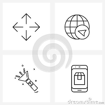 4 Universal Line Icons for Web and Mobile direction, light, move, network, torch Vector Illustration