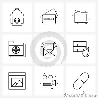 9 Universal Line Icons for Web and Mobile message, text, ui s, shopping, hospital Vector Illustration