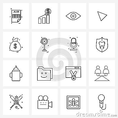 16 Universal Line Icons for Web and Mobile pointer, cursor, money, eyes, body part Vector Illustration