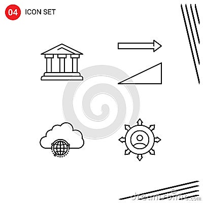 4 Universal Line Signs Symbols of bank, city, court, sort, hub Vector Illustration