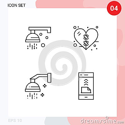 Mobile Interface Line Set of 4 Pictograms of bathroom, beauty, medical, health, relaxation Vector Illustration