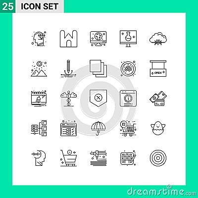 25 Universal Line Signs Symbols of cloud, echography, medieval, eco testing, biology Vector Illustration
