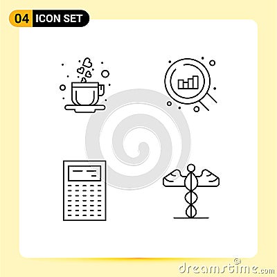 4 Universal Line Signs Symbols of coffee, math, web, calculate, medical Vector Illustration