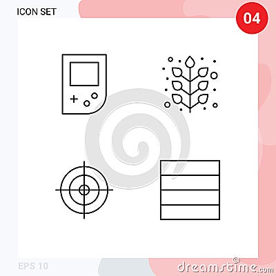 4 Universal Line Signs Symbols of console, sports, autumn, plant, wireframe Vector Illustration