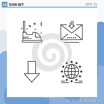 Group of 4 Modern Filledline Flat Colors Set for electric, arrow, vehicle, email, down arrow Vector Illustration