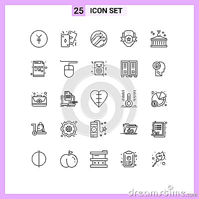 Pictogram Set of 25 Simple Lines of box, shield, arrow, emblem, badge Vector Illustration