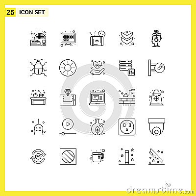 25 Universal Lines Set for Web and Mobile Applications digital, artificial, summer, sousveillance, down Vector Illustration