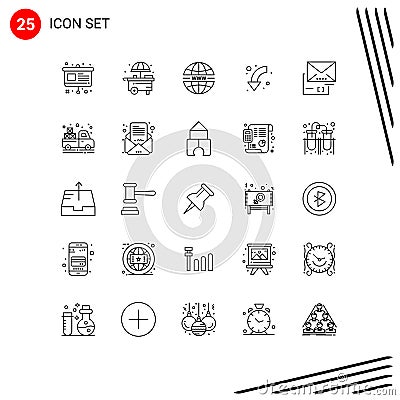 25 Universal Lines Set for Web and Mobile Applications document, down, security, left, arrows Vector Illustration