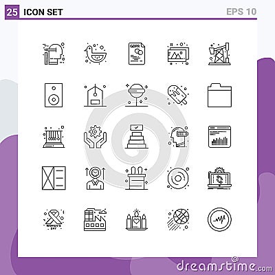 25 Universal Lines Set for Web and Mobile Applications pollution, images, toy, design, gdpr Vector Illustration