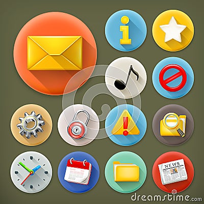 Universal, long shadow icons Vector Illustration