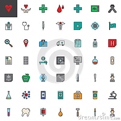 Universal medical elements filled outline icons set Vector Illustration