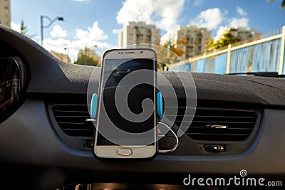 Universal mount holder for smart phones Stock Photo