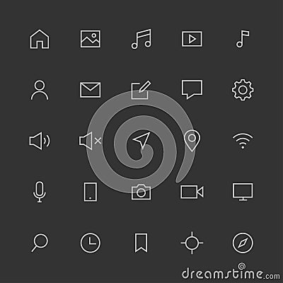 Universal outline icons stock vector set white stroke on grey background Vector Illustration