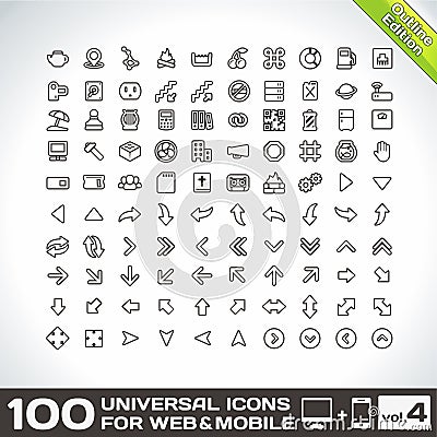 100 Universal Outline Icons volume 4 Vector Illustration