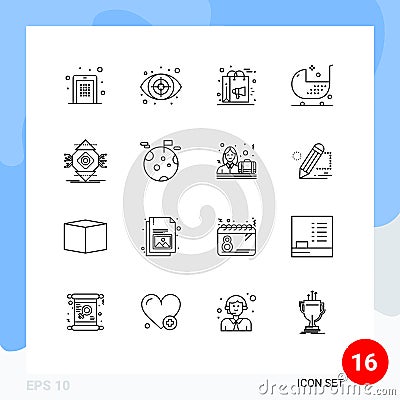 16 Universal Outline Signs Symbols of fitness, chair, target, baby, shopping Vector Illustration
