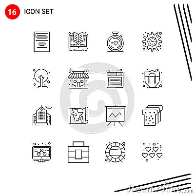 16 Universal Outlines Set for Web and Mobile Applications plant, farm, love, project goal, project Vector Illustration