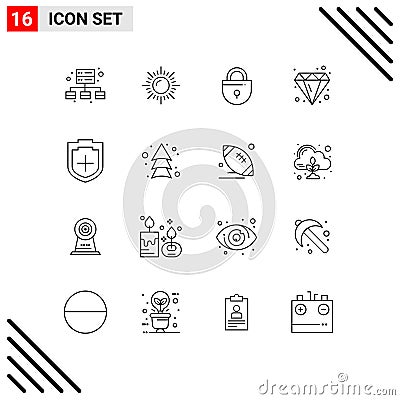 16 Universal Outlines Set for Web and Mobile Applications shield, plus, locked, add, diamond Vector Illustration