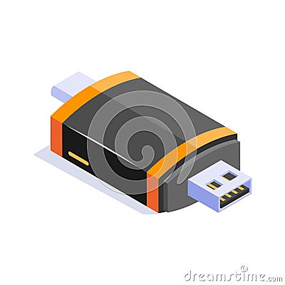Universal serial bus, external data storage, flash drive icon in isometric style Vector Illustration