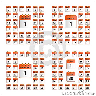 Universal set of wall calendar from January to April. Vector Illustration